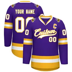 Purple White-Gold Classic Hockey Jersey 1