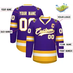 Purple White-Gold Classic Hockey Jersey 2