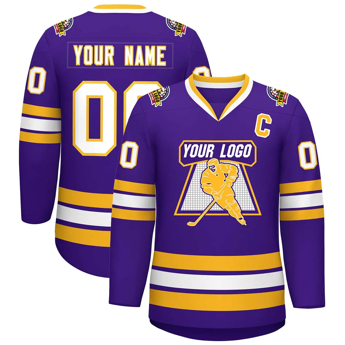 Purple White-Gold Classic Hockey Jersey