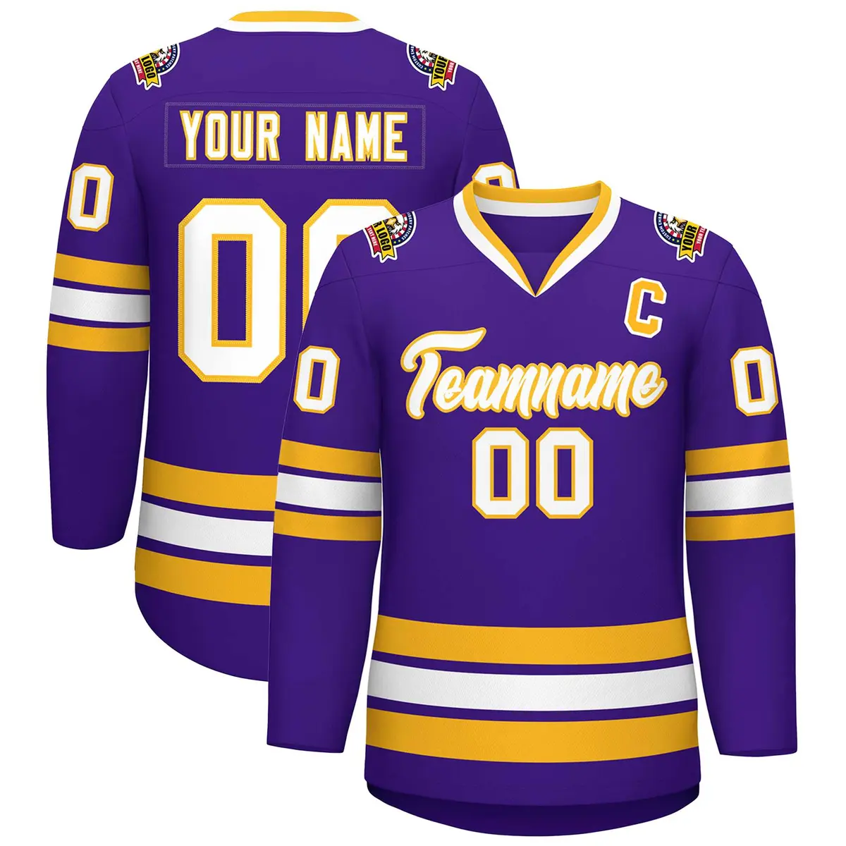 Purple White-Gold Classic Hockey Jersey
