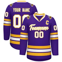 Purple White-Gold Classic Hockey Jersey 1