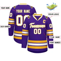 Purple White-Gold Classic Hockey Jersey 2