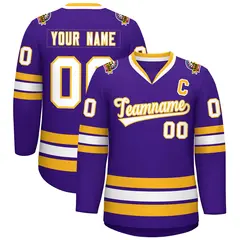 Purple White-Gold Classic Hockey Jersey 1