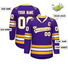 Purple White-Gold Classic Hockey Jersey 2