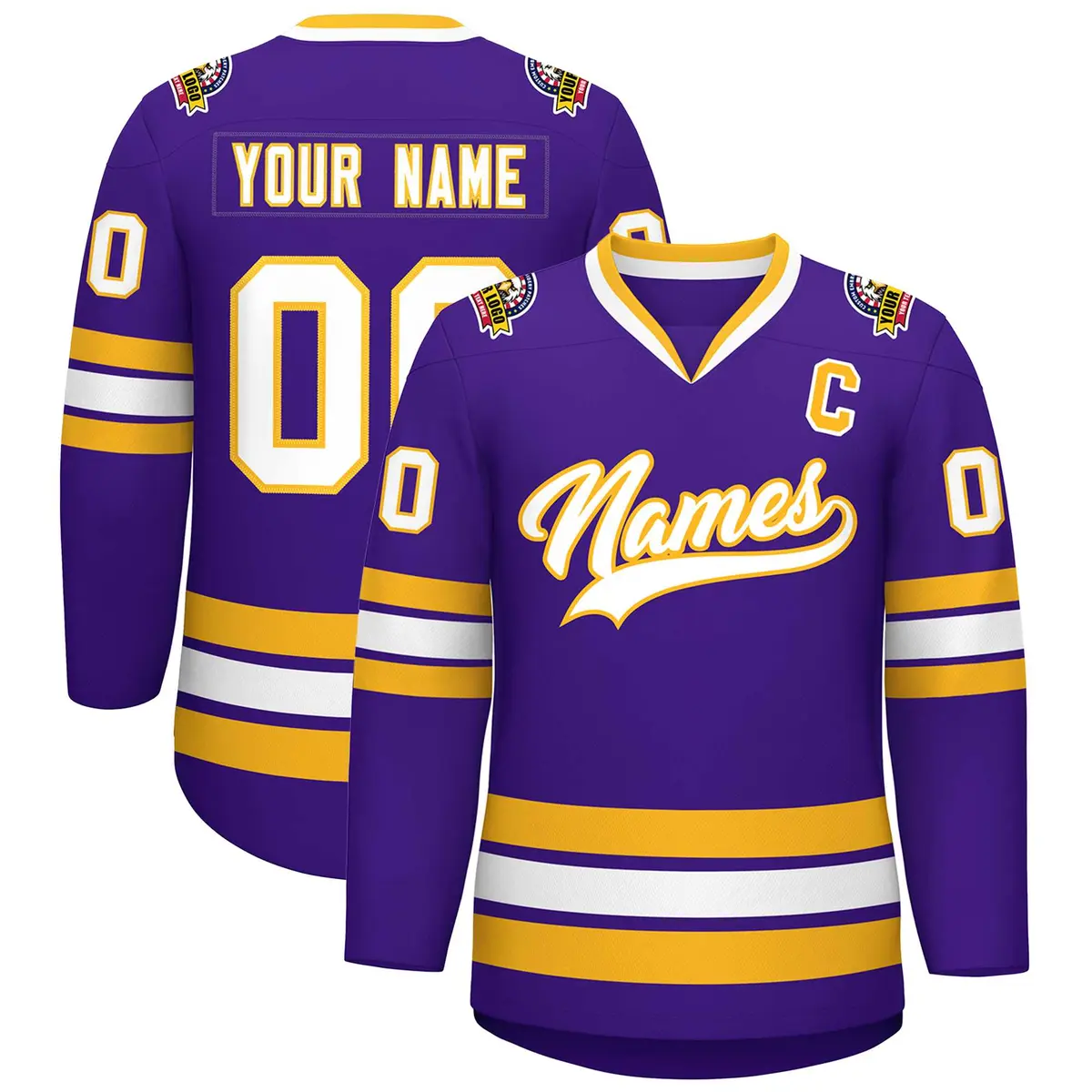 Purple White-Gold Classic Hockey Jersey