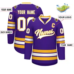 Purple White-Gold Classic Hockey Jersey 2