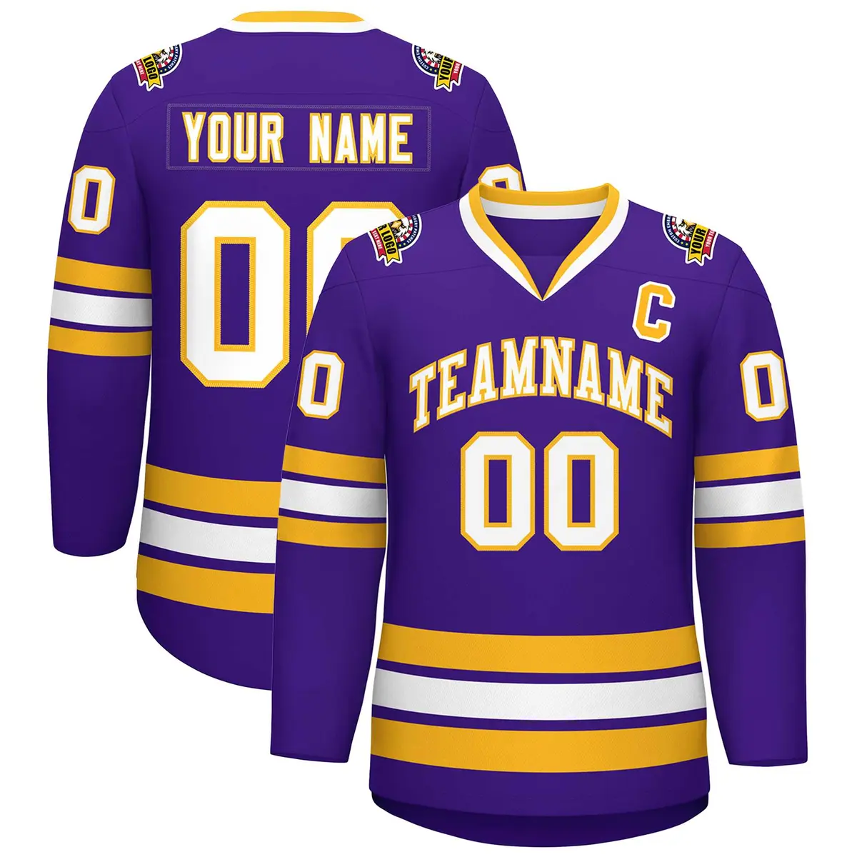 Purple White-Gold Classic Hockey Jersey