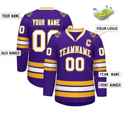 Purple White-Gold Classic Hockey Jersey 2