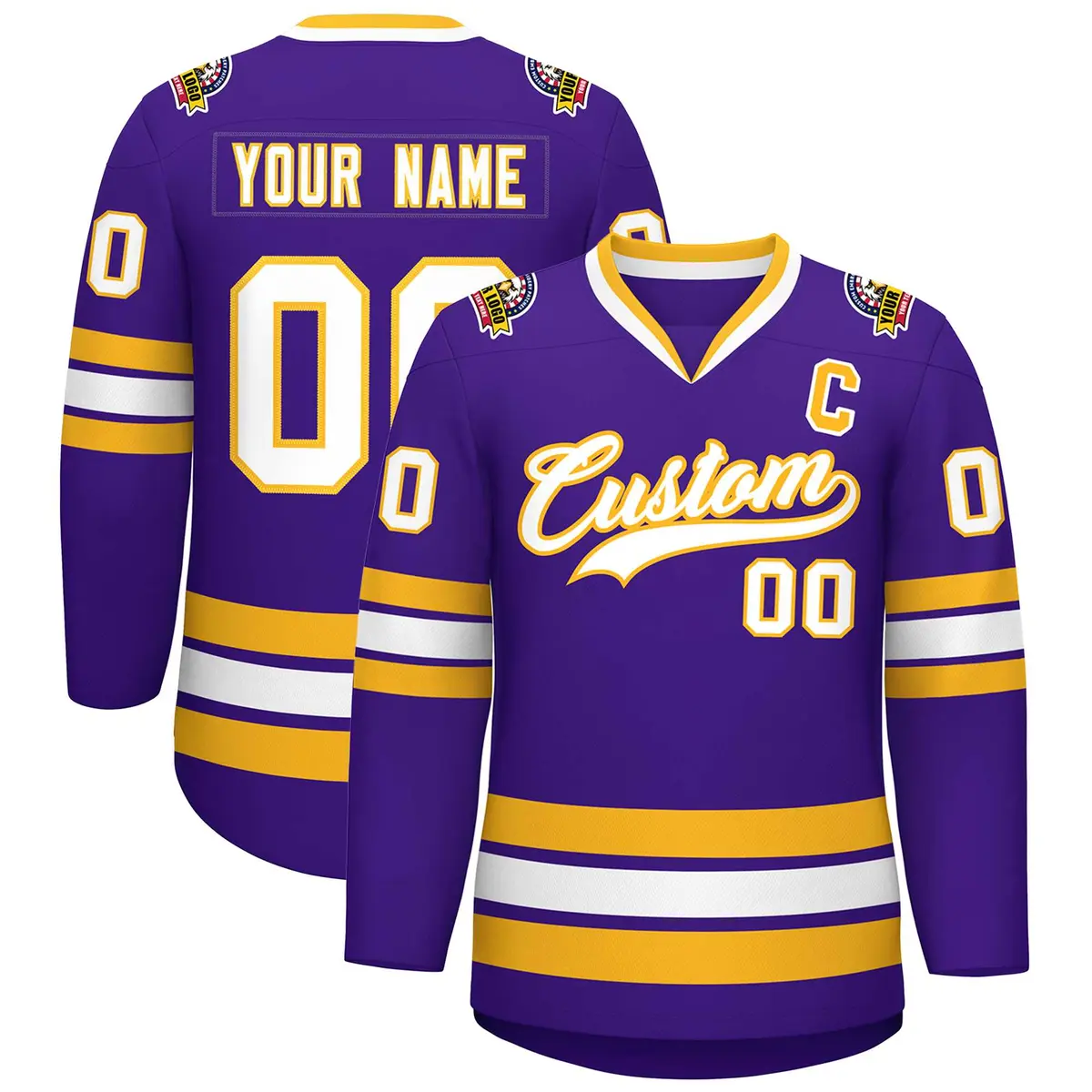 Purple White-Gold Classic Hockey Jersey