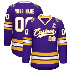 Purple White-Gold Classic Hockey Jersey 1