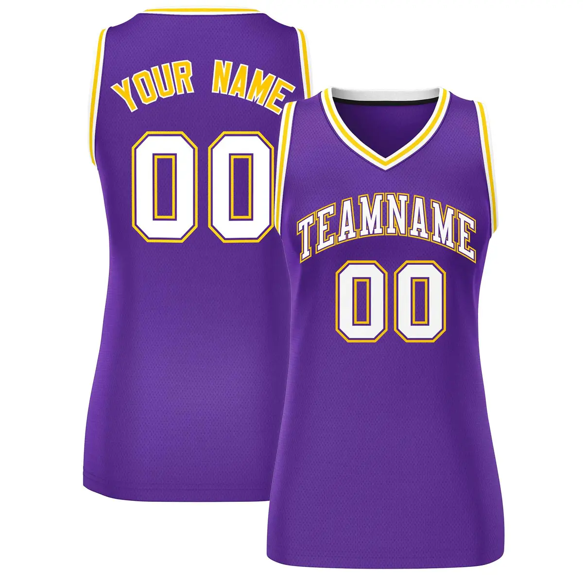Purple White Gold Classic Mesh Basketball Jersey for Women