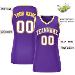 Purple White Gold Classic Mesh Basketball Jersey for Women 2