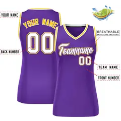 Purple White Gold Classic Mesh Basketball Jersey for Women 2