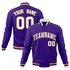 Purple White-Gold Classic Varsity Full-Snap Letterman Jacket 1