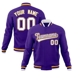 Purple White-Gold Classic Varsity Full-Snap Letterman Jacket