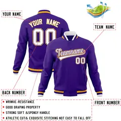 Purple White-Gold Classic Varsity Full-Snap Letterman Jacket 4