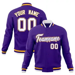 Purple White-Gold Classic Varsity Full-Snap Letterman Jacket