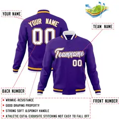 Purple White-Gold Classic Varsity Full-Snap Letterman Jacket 4