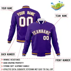 Purple White-Gold Classic Varsity Full-Snap Letterman Jacket 4