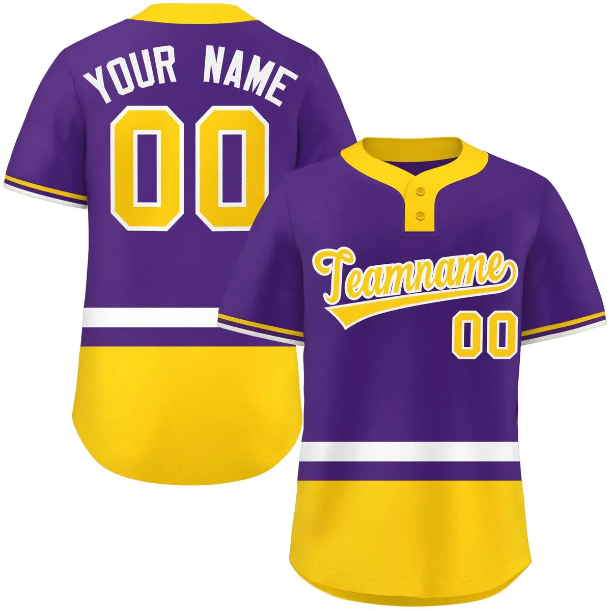 Purple White-Gold Color Block Two-Button Softball Jersey