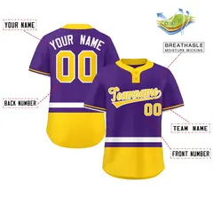 Purple White-Gold Color Block Two-Button Softball Jersey 2