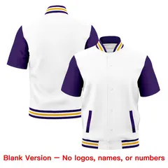 Purple White Gold Full-Snap Short Sleeve Varsity Jacket 7
