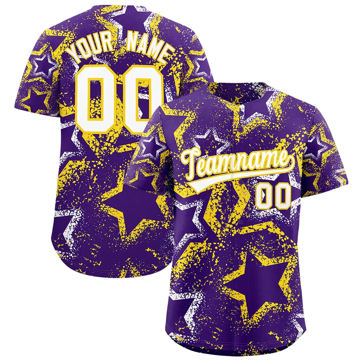 Purple White Gold Graffiti Star Ink Texture Baseball Jersey