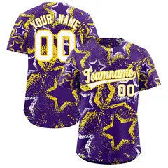 Purple White Gold Graffiti Star Ink Texture Baseball Jersey 1