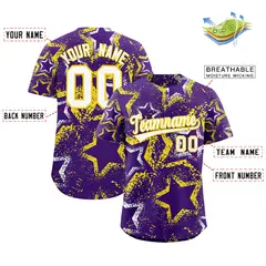 Purple White Gold Graffiti Star Ink Texture Baseball Jersey 2