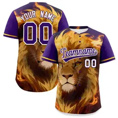 Purple White Gold Lion Graffiti Baseball Jersey
