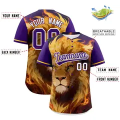 Purple White Gold Lion Graffiti Baseball Jersey 2