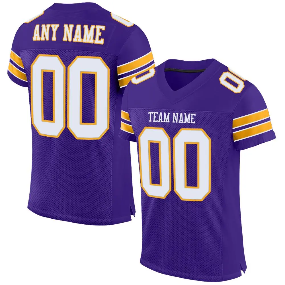 Purple White-Gold Mesh Football Jersey