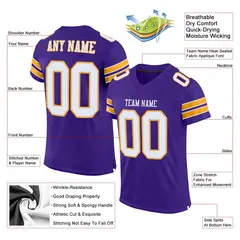 Purple White-Gold Mesh Football Jersey 6