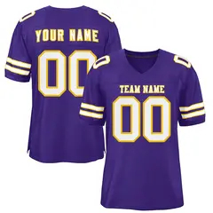 Purple White-Gold Mesh Football Jersey