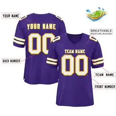 Purple White-Gold Mesh Football Jersey 2