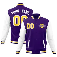 Purple White Gold Raglan Sleeve Cotton Letterman Jacket