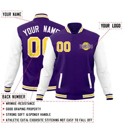 Purple White Gold Raglan Sleeve Cotton Letterman Jacket 2