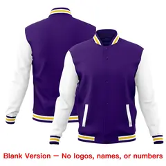 Purple White Gold Raglan Sleeve Cotton Letterman Jacket 6