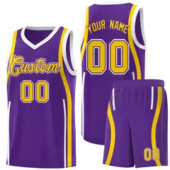 Purple White-Gold Ribbon Pattern Basketball Kits 1