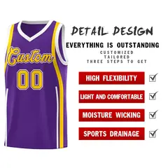 Purple White-Gold Ribbon Pattern Basketball Kits 2