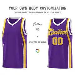 Purple White-Gold Ribbon Pattern Basketball Kits 3