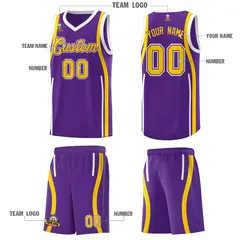 Purple White-Gold Ribbon Pattern Basketball Kits 5