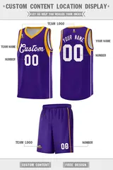 Purple White-Gold Sleeve Color Block Basketball Jersey 2