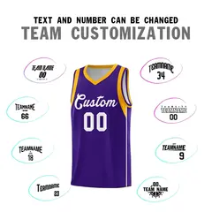 Purple White-Gold Sleeve Color Block Basketball Jersey 4