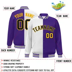 Purple White-Gold Split Two Tone Letterman Varsity Full-Snap Jacket 2