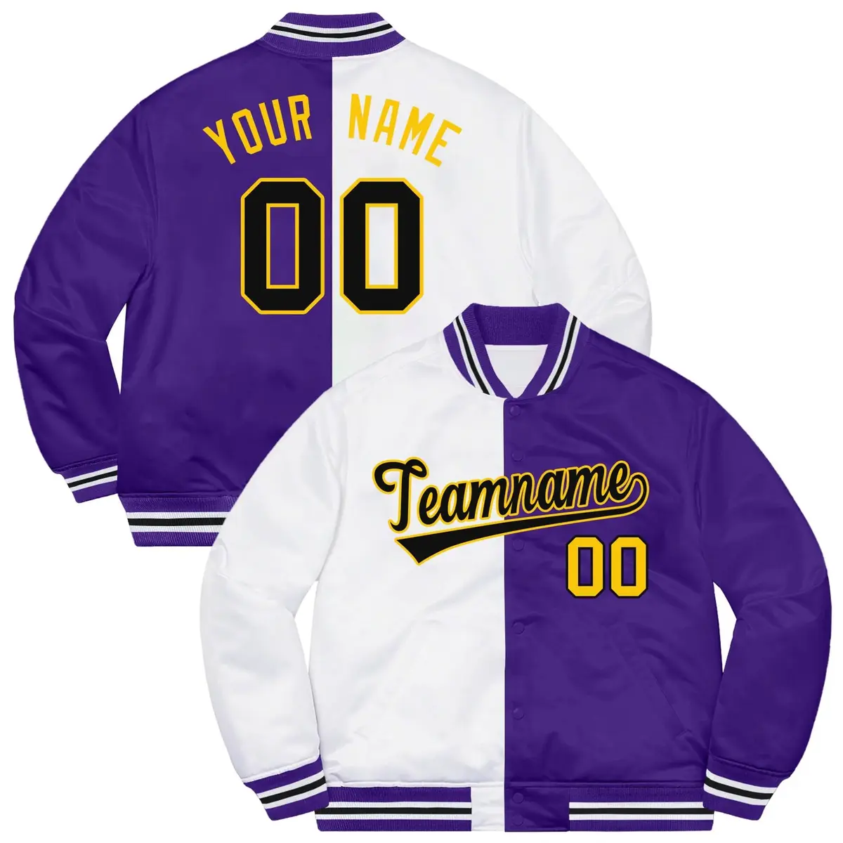 Purple White-Gold Split Two Tone Letterman Varsity Jacket