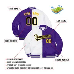 Purple White-Gold Split Two Tone Letterman Varsity Jacket 2