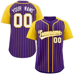 Purple White-Gold Stripe Raglan Authentic Baseball Jersey 1
