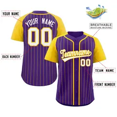 Purple White-Gold Stripe Raglan Authentic Baseball Jersey 2