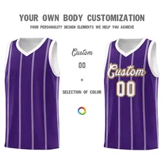Purple White Gold Vertical Stripes Basketball Jersey Set 3